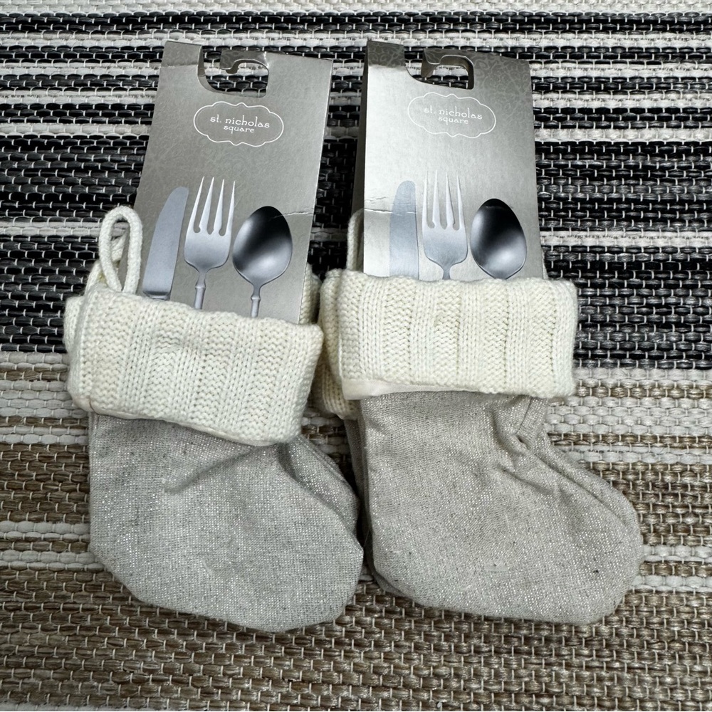 St. Nicholas Square‎ Christmas Stocking Silverware Utensil Holders Set of 8 Tan